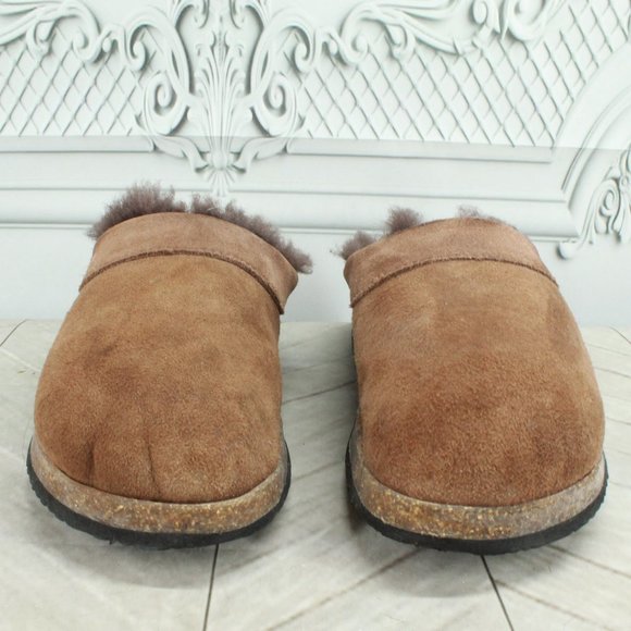 *LL Bean Brown Suede Slip-On Shearling Lined Clogs Slippers Size 10.5 Inches - Picture 4 of 9